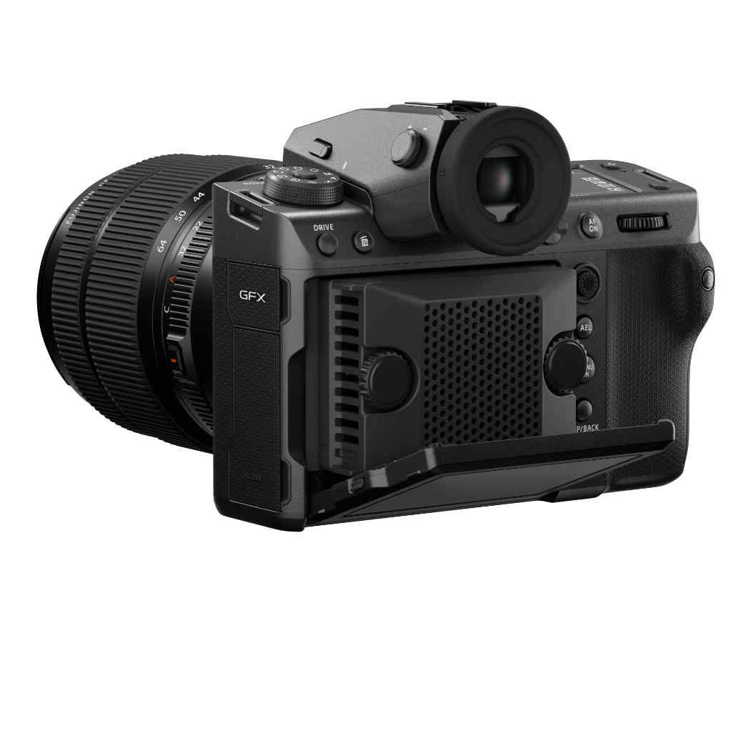 GFX100Ⅱ_backLeftNaname_LCD45_GF32-64_fan-r26